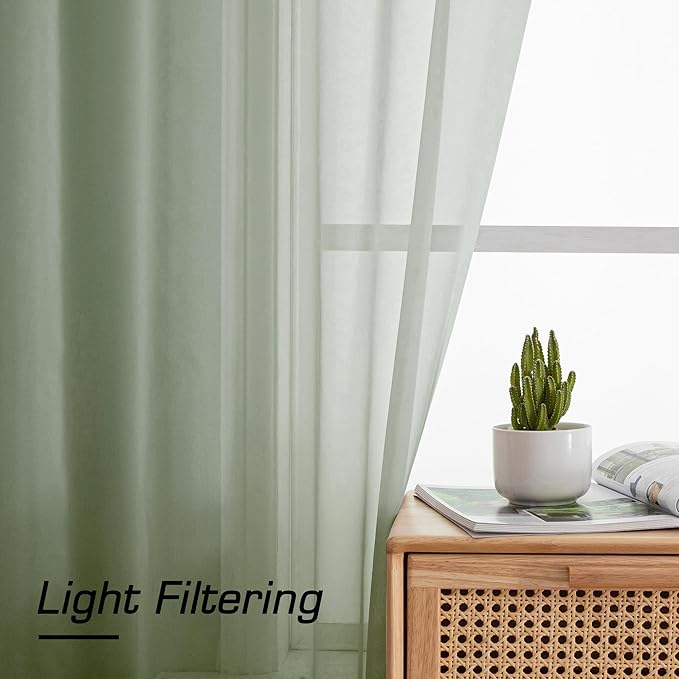 Simplebrand Sheer Curtains 72 Inches Long 2 Panels for Living Room, Dual Rod Pockets Airy Window Treatments Voile Curtains Sheer Panels Lightweight for Front Back Patio Glass Door, Sage, 42" Width