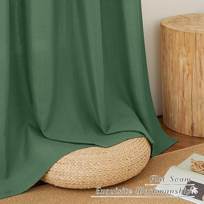 NICETOWN Thick Linen Olive Green Curtains & Drapes, Grommet Linen Blend Privacy with Light Filtering Window Treatments for Bedroom/Living Room, W55 x L90, Olive Green, 1 Pair