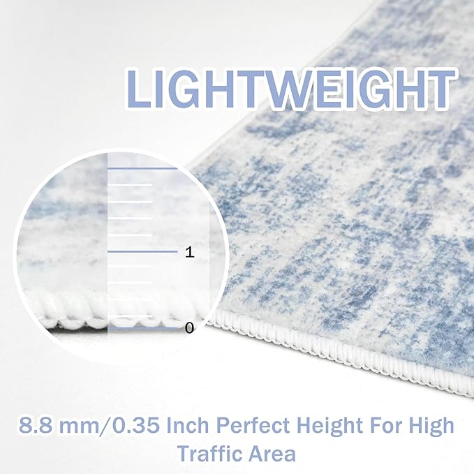 IOHOUZE Small Abstract Area Rug 2x3 Ft Entryway Rugs Washable Door Mat Indoor Entrance, Rubber Backed Throw Rugs, Printed Non Slip Floor Carpet for Foyer Front Door Sink, Light Blue Grey