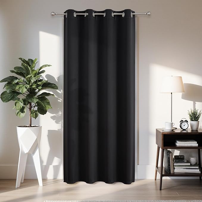 Joydeco Blackout Door Curtain for Doorway Privacy 78 Inches Long, Grommet Closet Curtain for Open Closet, Room Divider for Bedroom Living Room (Black, 52Wx78L, 1 Panel)
