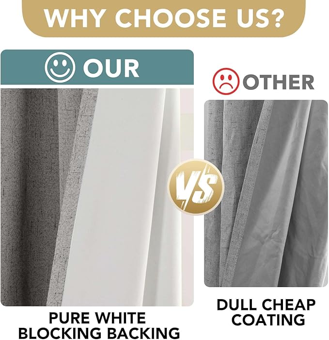 H.VERSAILTEX Primitive Linen Curtains 100% Blackout Curtain Drapes Burlap Curtains with White Thermal Insulated Liner, Grommet Top Drapes Living Room/Bedroom (2 Panels, 42 x 45 Inch, Dove Gray)