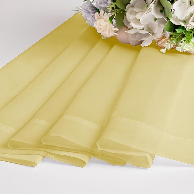 Chyhomenyc Mustard Yellow Sheer Valances for Windows - Light Filtering Small Kitchen Curtains, Short Top Window Treatment Decor for Living Room Bathroom Basement, 42Wx16L inches, 2 Panels