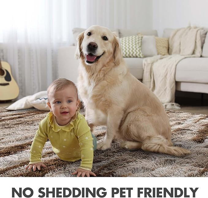 4x6 Ft Shag Area Rug for Bedroom Living Room, Tie-Dyed Ultra Soft Fluffy Furry Rugs for Indoor Floor, Aesthetic Carpet for Kids Home Decor (Khaki)