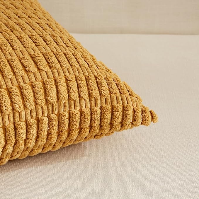 Fancy Homi 4 Packs Fall Boho Long Lumbar Decorative Throw Pillow Covers 16x24 Inch for Couch Bed Sofa, Aesthetic Modern Farmhouse Home Decor, Soft Striped Corduroy Rectangle Cushion Case 40x60 cm
