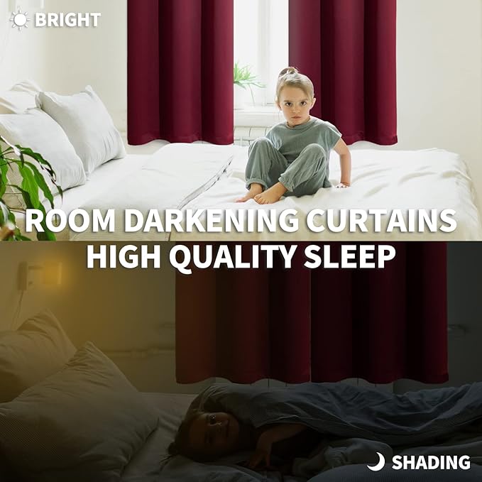 BGment Blackout Curtains for Bedroom - Grommet Thermal Insulated Room Darkening Curtains for Living Room, Set of 2 Panels (70 x 84 Inch, Burgundy)