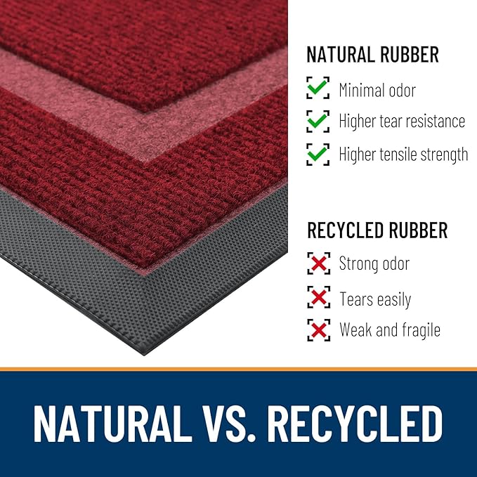 OLANLY Front Door Mat Indoor Outdoor Entrance, Waterproof All-Season, All-Weather Doormat, Sturdy Natural Rubber, Fade Resistant, Low Profile, Easy Clean Patio Porch Entryway Mat, 59x23, Wine Red