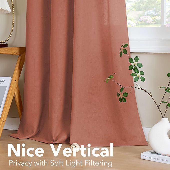 H.VERSAILTEX Linen Curtains Home Decorative Nickel Grommet Curtains Privacy Added Energy Saving Light Filtering Window Treatments Draperies for Bedroom, Terracotta, 2 Panels, 52 x 45 - Inch