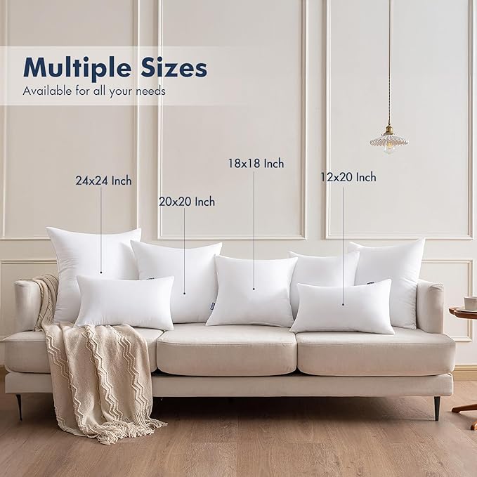 MIULEE Throw Pillows Inserts, Pack of 2 18x18 Inch 100% Virgin Fiber Filling Bed Couch Pillows