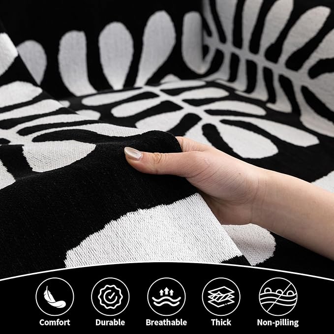 HANDONTIME Boho Couch Cover Blanket Geometric Striped Pet Covers for Couches and Sofas Black and White Dog Cover for Couch Pet Friendly Chenille Sectional Sofa Covers for Pets Washable, 71" X 134"