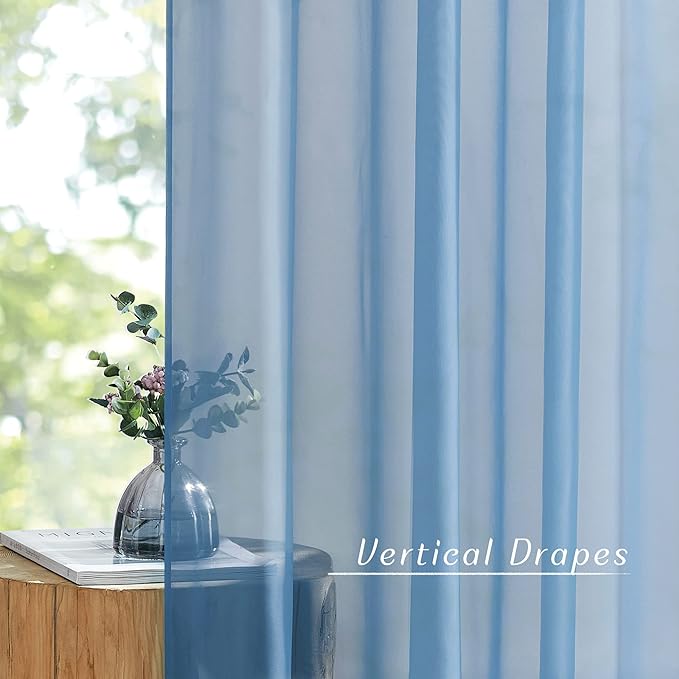 NICETOWN Voile Sheer Stone Blue Curtains 84 Inches Long, Grommet Airy & Lightweight Window Treatment Translucent Elegant Drapes for Living Room/Bedroom, W54 x L84, 2 Panels