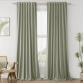 Guken Sage Green 100% Blackout Curtains 132 Inch Length 2 Panels Set for Living Room Bedroom Back Tab Thermal Insulated Black Out Linen Drapes Room Darkening Window Curtains 52x132