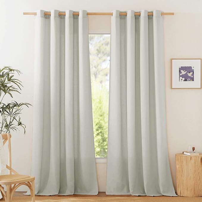 NICETOWN Linen Flax Semi Sheer Curtains 92" Length, Grommet Window Treatments Privacy Added with Light Penetration Vertical Drapes for Loft/Home Office, Gray, W55 x L92, 2 Panels