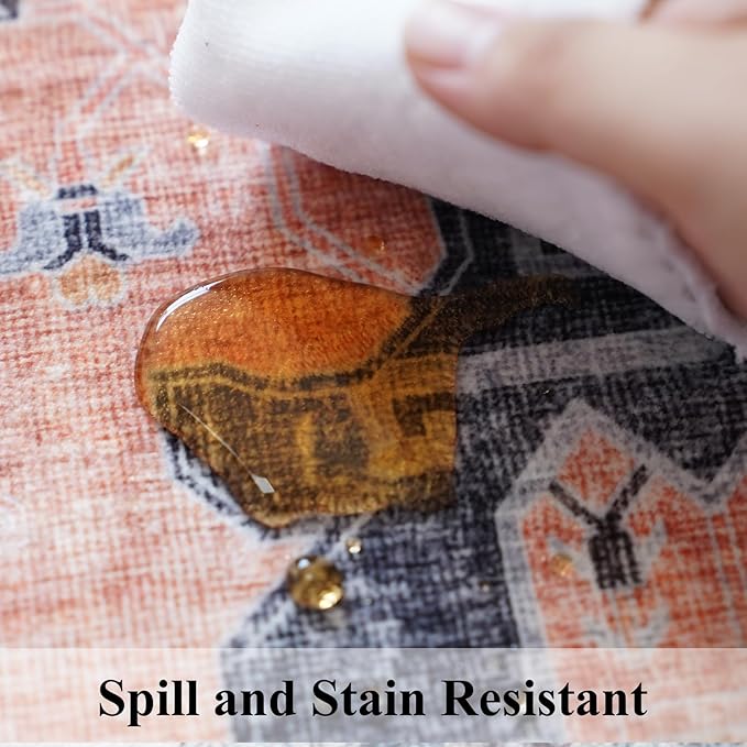 Washable 2x3 Small Area Rug: Vintage Indoor Soft Non Slip Door Mat Stain Resistant Carpet for Bedroom Living Room Light Weight Floor Mat for Kitchen Bathroom - Perfect for Homes with Pets (2x3,Orange)