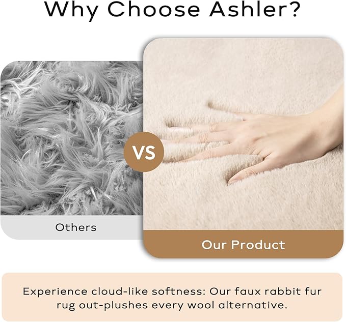 Ashler Faux Fur Rug, Upgraded Soft Faux Rabbit Fur, Beige Area Rugs, 2 x 3 Feet, Machine Washable Nursery Decor Throw Rugs for Bedroom, Kids Room, Living Room
