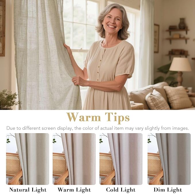 H.VERSAILTEX Living Room Linen Curtains Semi Sheer Curtains Nickel Grommet Curtain Energy Saving Light Filtering Window Treatments Panels for Bedroom, Oatmeal, 2 Panels, 52 x 108 - Inch