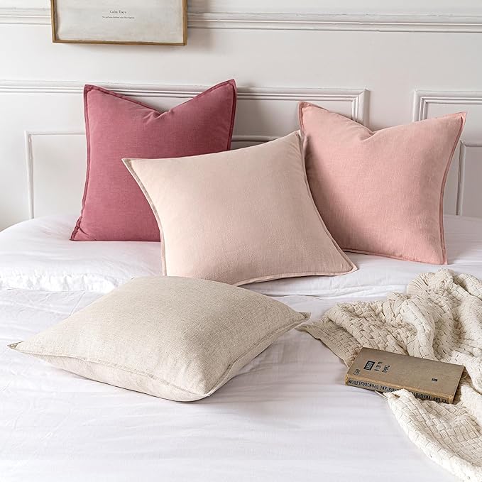 MIULEE Decorative Linen Pillow Covers 20x20 Inch Light Pink Boho Farmhouse Neutral Valentine Spring Couch Throw Pillows for Bed Pack of 2 Accent Modern Pillowcase Sofa Livingroom Home Decor