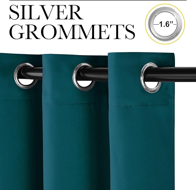 NICETOWN Teal Blackout Curtains 84inch Length 2 Panels Set, Grommet Chic Thermal Insulated Room Darkening Window Treatments for Bedroom/Living Room, W52 x L84