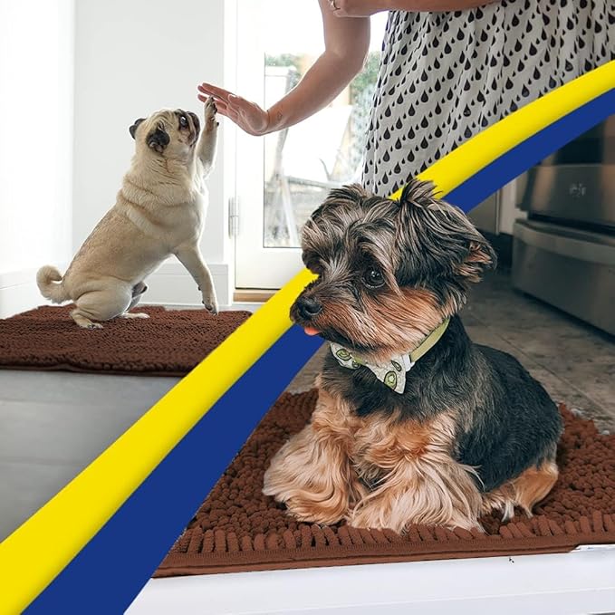 Muddy Mat® | Super Absorbent Door Mat Indoor, Microfiber Quick Dry Chenille Entryway Rug, Non-Slip Front Door Mat, Indoor Mats for Entryway, Machine Washable Pet Rug, Brown 24"x96"
