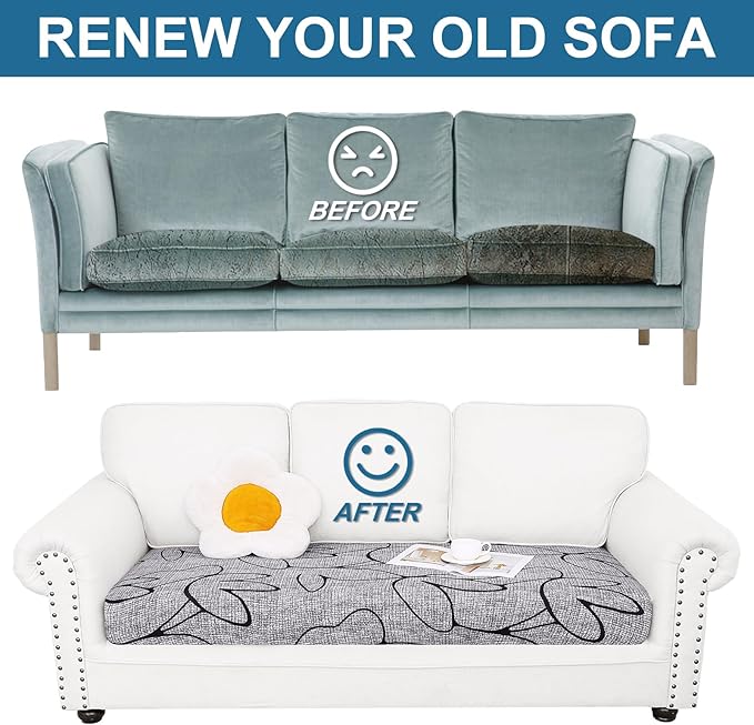 Smiry Printed Couch Cushion Covers, Stretch Soft Couch Covers for Sofa, Washable Non-Slip Sofa Slipcover Furniture Protector for Indoor and Outdoor (3 Pack, Grey and Black)