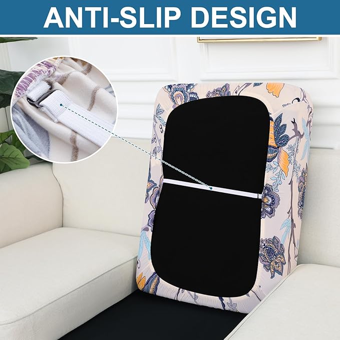 Smiry Printed Couch Cushion Covers, Stretch Soft Couch Covers for Sofa, Washable Non-Slip Sofa Slipcover Furniture Protector for Indoor and Outdoor (2 Pack, Beige)