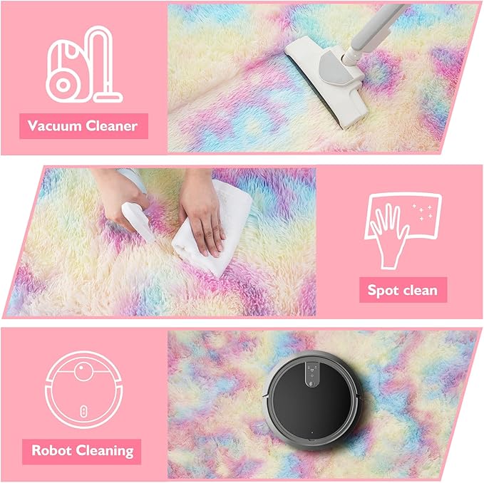 Shag Area Rug for Bedroom 4x6,Fluffy Area Rugs for Living Room,Soft Fuzzy Rug Non-Shedding Indoor Plush Carpet for Kids Bedroom Nursery Dorm Home Decor,Rainbow
