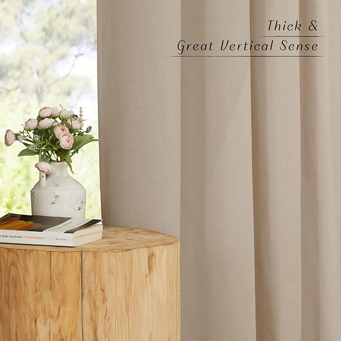 NICETOWN Flax Linen Taupe Window Curtains 63 inches Long, Grommet Linen Blend Drapes Privacy Assured with Light Through Window Treatments for Bedroom/Kids Room, W55 x L63, 2 Pieces