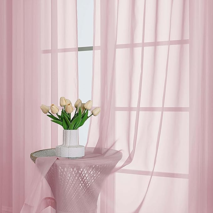Chyhomenyc Blush Pink Sheer Curtains 63 Inches Long 2 Panels, Light Filtering Bright Lightweight Curtains for Living Room, Soft Gentle Voile Rod Pocket Bedroom Window Drapes, 59Wx63L Inch, 2PCS