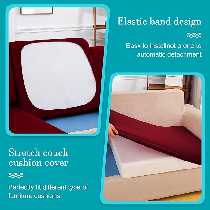 14 Pcs Stretch Patio Cushion Covers,Outdoor Couch Covers Replacement,Outdoor Couch & Sofa Slipcovers,for Patio Furniture Cushion Covers,Washable Reusable Furniture Protector (Wine Red,Cover Only)