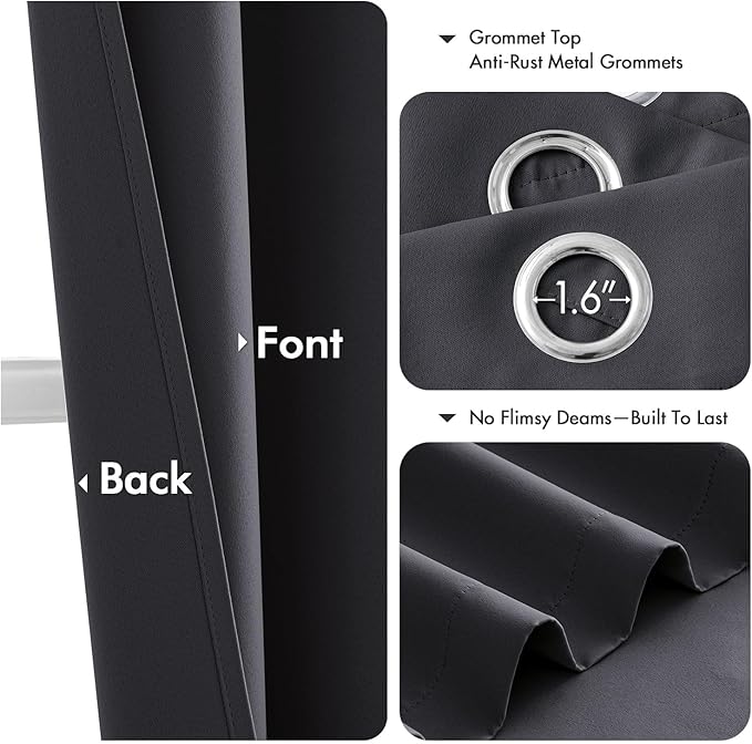 MIULEE Dark Grey Blackout Curtains - Bedroom Window Treatment Curtains Thermal Insulated Room Darkening Drapes for Living Room Kitchen Grommet Top Light Blocking Drapery, 40 x 54 Inches Long, 2 Panels