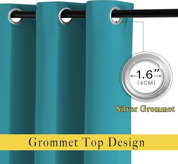 NICETOWN Bedroom Blackout Curtains Panels - Triple Weave Energy Saving Thermal Insulated Solid Grommet Blackout Draperies for Patio (80 inches by 108 Inch, Peacock Teal, Set of 2)