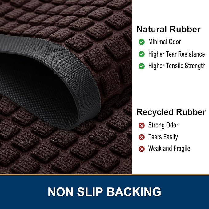 Smiry Front Door Mat Outside Entrance, Heavy Duty Natural Rubber Doormat, Non Slip, Trap Dirt and Moisture, Easy Clean, Low Profile Welcome Floor Mats for Indoor Outdoor Entry, 47x23 Inch, Brown
