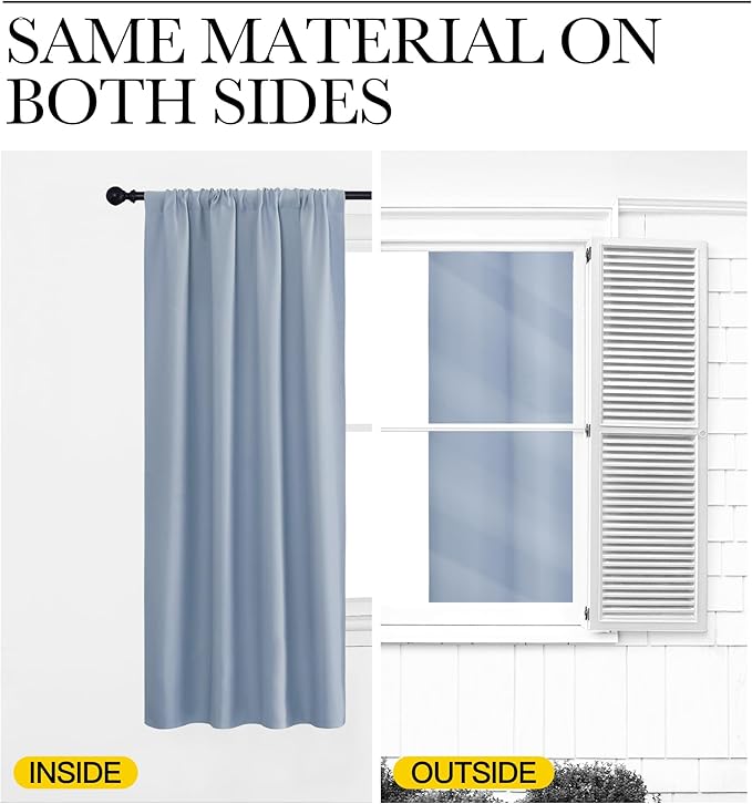 NICETOWN Living Room Curtains, Blackout Draperies, Vintage Blue, 1 Pair, 70 x 84-inch, Home Decorations Thermal Insulated Solid Rod Pocket Blackout Drapes for Cafe