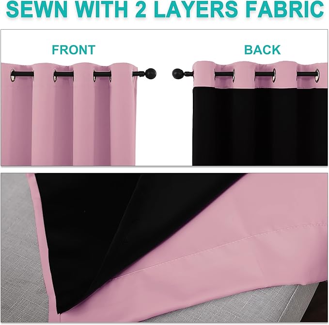 NICETOWN Crystal Pink 100% Blackout Curtains 45 inches Long, Thermal Insulated Full Blackout 2-Layer Lined Curtains, Energy Efficiency Window Draperies for Dining Room (2 Panels, 42-inch W)