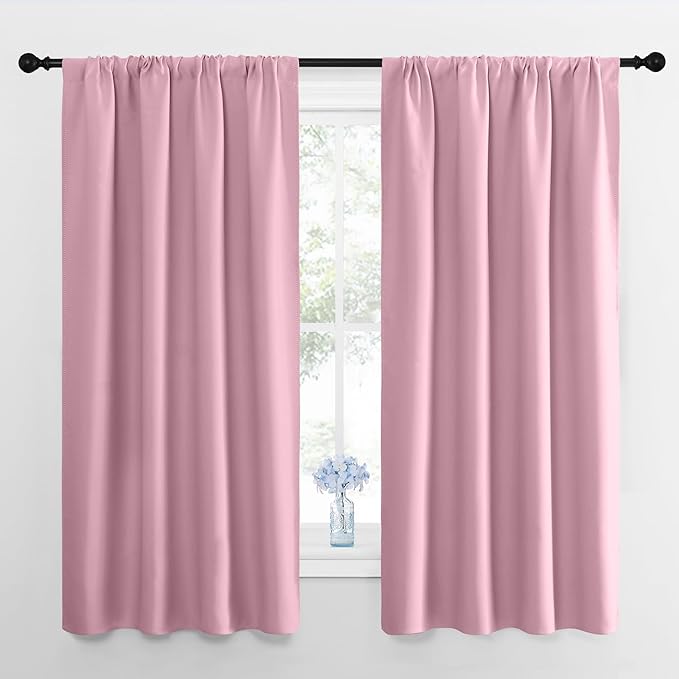 NICETOWN Kitchen Curtains, Short Blackout Drapes, Rouge Pink, 34 in x 45 in (W x L), Set of 2, Thermal Insulated Rod Pocket Window Treatment Draperies for Nursery