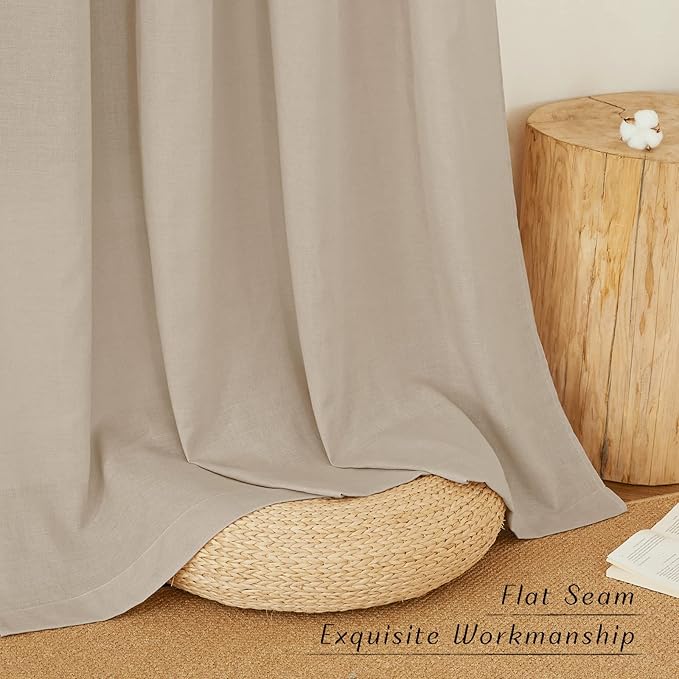 NICETOWN Flax Linen Taupe Window Curtains 63 inches Long, Grommet Linen Blend Drapes Privacy Assured with Light Through Window Treatments for Bedroom/Kids Room, W55 x L63, 2 Pieces