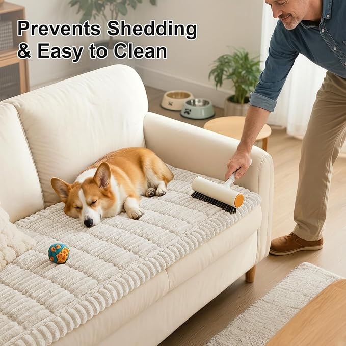 Smiry Couch Cover for Dogs Washable, Non Slip Fuzzy Pet Couch Covers for 3 Cushion Sofa Pet Friendly, Thick Soft Sofa Slipcovers Cushion Protector (White, 27.6" x 47")