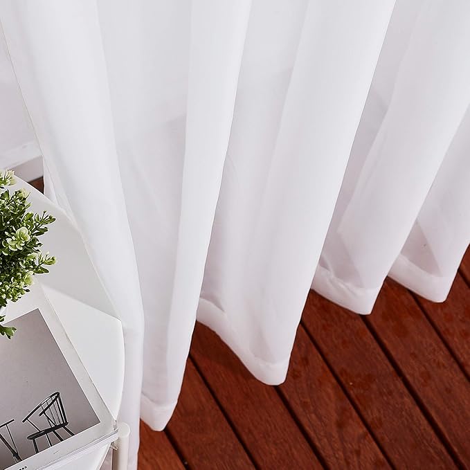 NICETOWN Sheer Curtains for Windows 84 inch Length - Ring Top Voile Textured Soft Lightweight Curtains and Drapes Elegant for Bedroom/Kitchen/Living Room, Ivory, 2 Panels=74" W