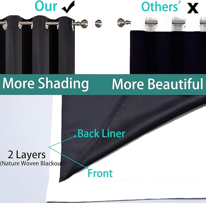 Yakamok Full Blackout Curtains 84 Inches Long,Blackout Curtain Panels for Bedroom, 2 Thick Layers Grommet Top Thermal Insulated Drapes with Black Liner for Living Room(42Wx84L, Pure White, 2 Panels)