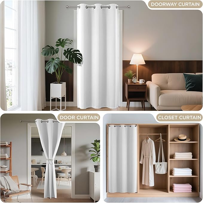 Joydeco Blackout Door Curtain for Doorway Privacy 78 Inches Long, Grommet Closet Curtain for Open Closet, Room Divider for Bedroom Living Room (Pure White 52Wx78L, 1 Panel)