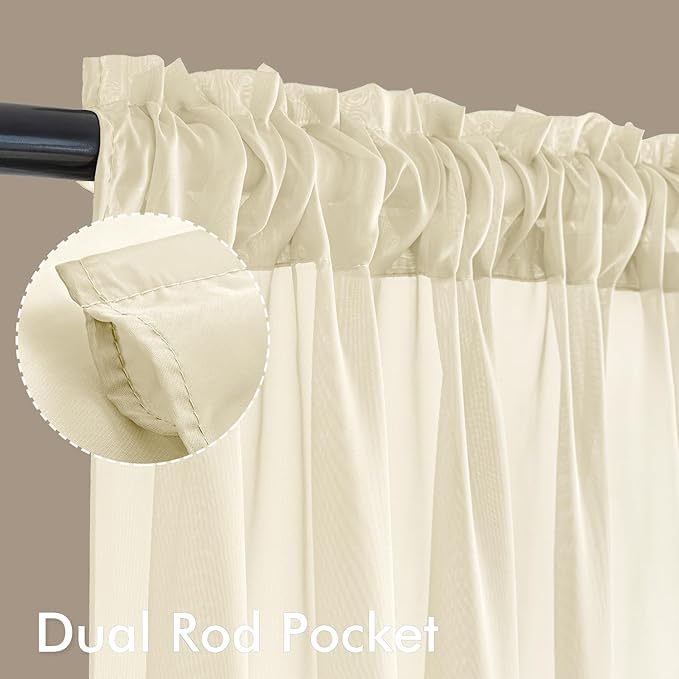 MIULEE Light Cream Sheer Curtains 72 Inches Long, 4 Panels Set, Light Filtering Rod Pocket Voile Drapes for Living Room and Bedroom, Airy Soft Fabric Window Treatments, 42 x 72 Inches
