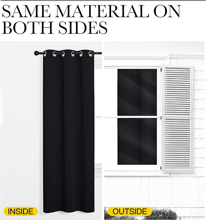 NICETOWN Blackout Curtain Panels for Bedroom, 2 Panels, W52 x L60-inch, Black, Thermal Insulated Grommet Top Blackout Draperies and Drapes for Basement