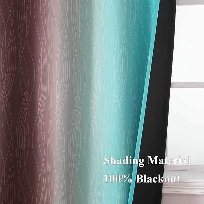 Estelar Textiler Teal and Brown Blackout Curtains for Bedroom, Thermal Insulated Drapes 108 Inches Long, Full Light Blocking Energy Saving Long Curtains for Living Room, 52Wx108L, 2 Panels