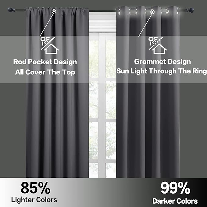 RYB HOME RV Curtains for Camper Windows, Mini Small Thermal Insulated Sunlight Heat Blocking Blackout Privacy Portable Curtains for Travel Trailer, Width 34 by Length 24, Grey, 2 Panels
