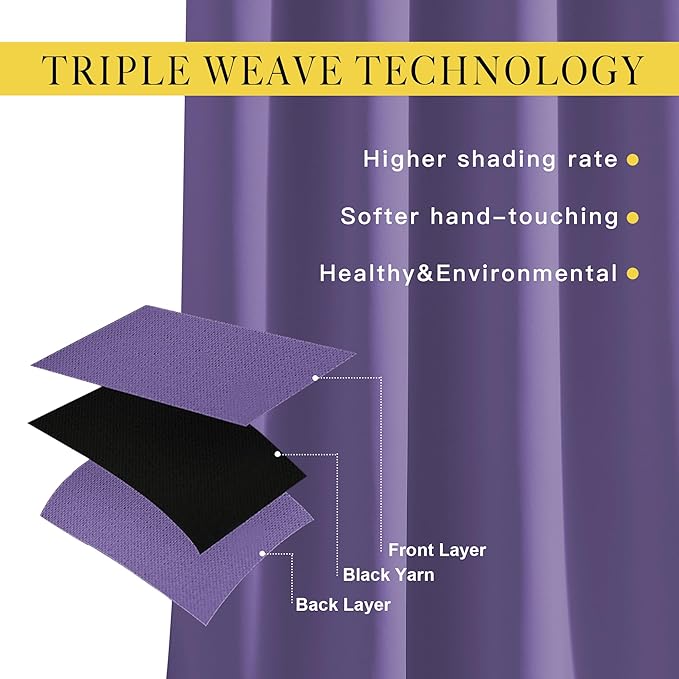 NICETOWN Lilac Purple Curtains 110 inches Long, Grommet Thermal Insulated Blackout Curtains Privacy Window Treatments Sound Reducing for Bedroom/Living Room, W66 x L110, 2 Panels