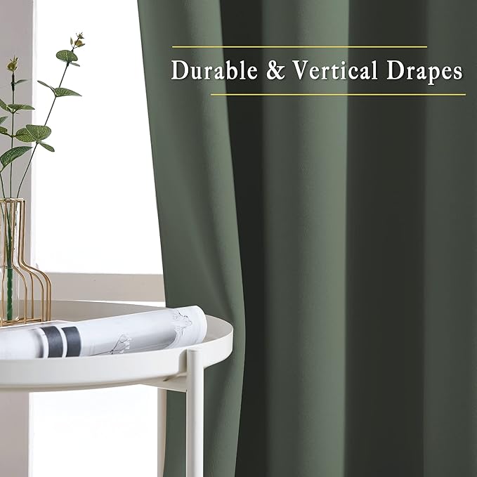 NICETOWN Bedroom Blackout Curtains & Drapes - Window Treatment Thermal Insulated Solid Grommet Voice Reducing for Kitchen/Nursery, Dark Mallard, 1 Pair, W52 x L54