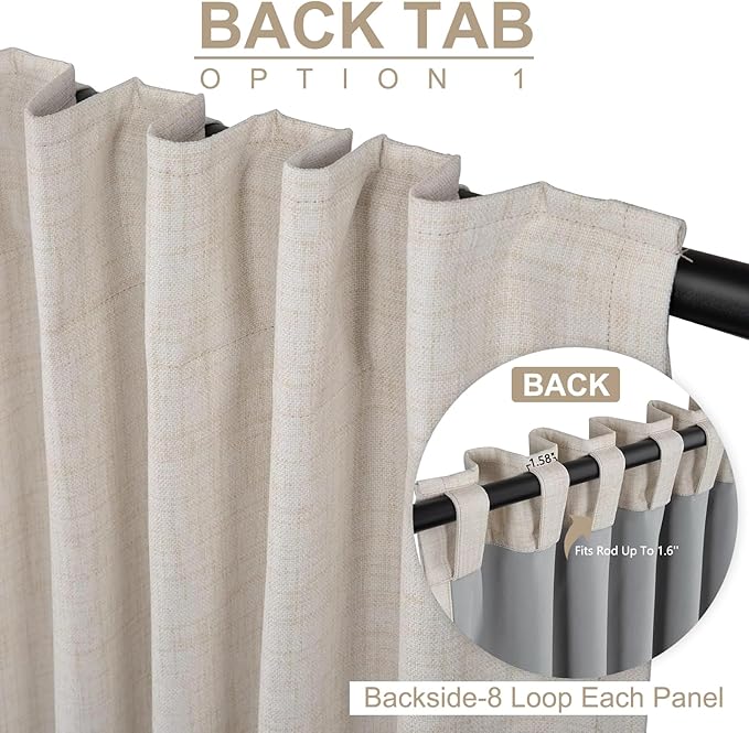 100% Blackout Shield Linen Blackout Curtains for Bedroom 63 Inches Long, Back Tab/Rod Pocket Living Room Drapes, Thermal Insulated Blackout Curtains 2 Panels Set, 50" W x 63" L,Cream