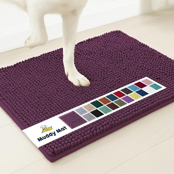 Muddy Mat® | Super Absorbent Door Mat Indoor, Microfiber Quick Dry Chenille Entryway Rug, Non-Slip Front Door Mat, Indoor Mats for Entryway, Machine Washable Pet Rug, Dark Purple 48"x72"