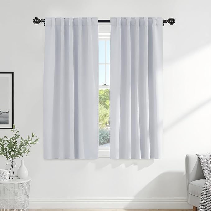 PONY DANCE Blackout Curtains Thermal Insulated Window Treatment Panels Room Darkening Blackout Drapes for Living Room Back Tab/Rod Pocket Bedroom Draperies (2 Panels, Greyish White, 52x63 Inch)