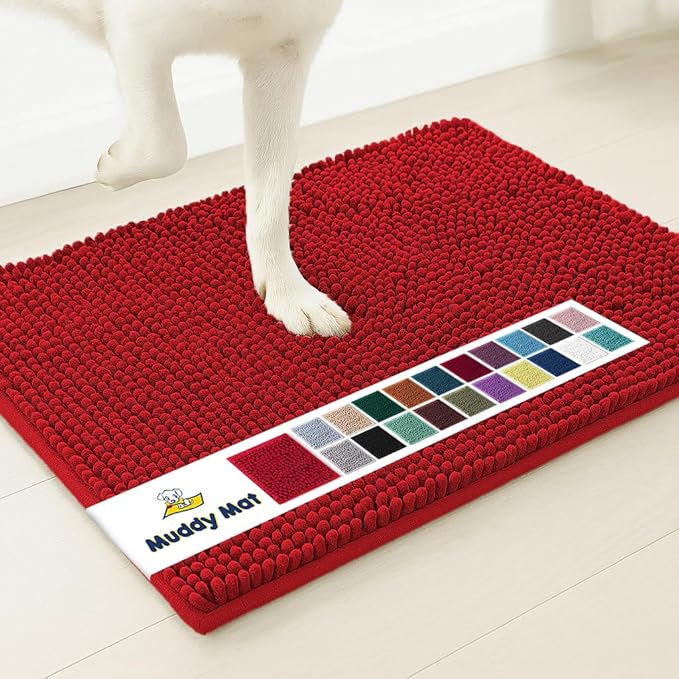 Muddy Mat® | Super Absorbent Door Mat Indoor, Microfiber Quick Dry Chenille Entryway Rug, Non-Slip Front Door Mat, Indoor Mats for Entryway, Machine Washable Pet Rug, Red 6ft x 9ft