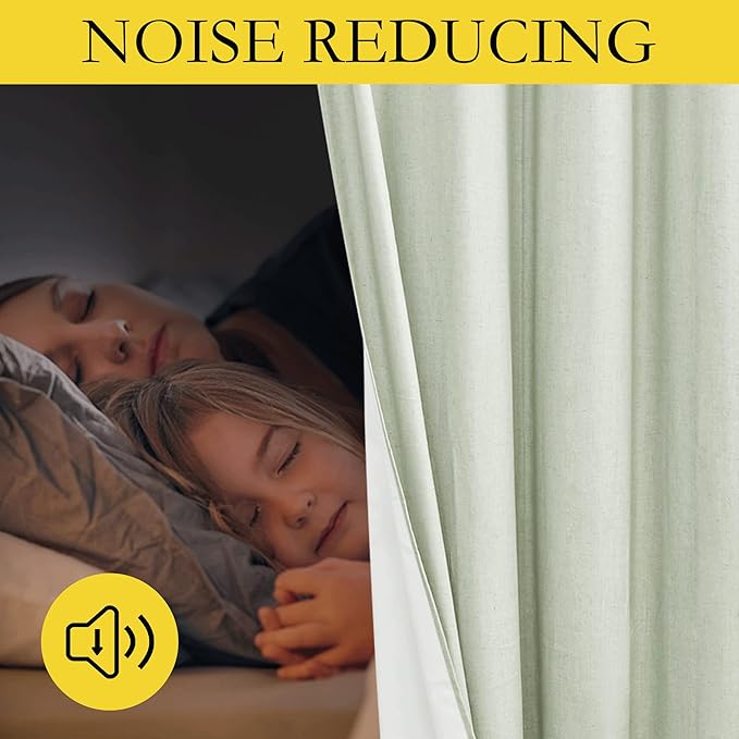 NICETOWN Sage Green 100% Blackout Linen Texture Curtains 70 inches Long 2 Panels for Boy's Room, Thermal Insulated Full Blackout 2-Layer Lined Drapes, Energy Efficiency Window Draperies